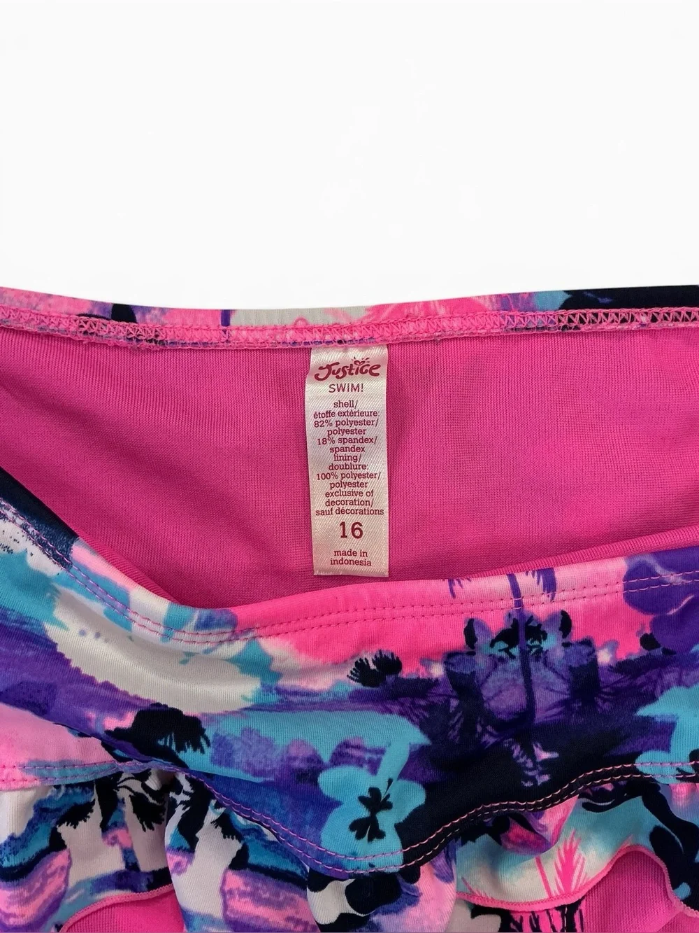 Justice Store Pink and Blue Tropical Floral Two-Piece Bikini with Faux Tie Side